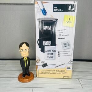 The Office Coffee Pot With worlds best boss Mug And Dwight Bobble Head figurine
